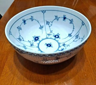 Vintage Royal Copenhagen Denmark Blue & White Fluted Porcelain Mixing Bowl