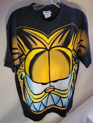 Rare Vtg 90s All Over Print Garfield Tv Movie Promo Vintage T Shirt Mens Size L