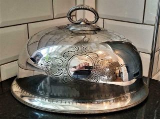 Fine Antique Silver Plated Ornate Meat Dome With Engraved Decoration C 1840,