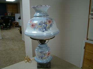 Large Vintage Gwtw Bell Shape Shade Hurricane Lamp With Chimney Three Way Switch