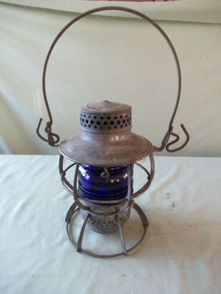 Vintage Pennsylvania Dressel Railroad Lantern W/blue Fresnel Globe