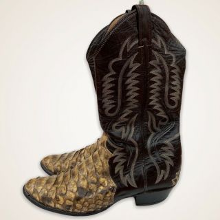 Vintage Justin Western Cowboy Boots Snakeskin Brown Tan Sz 10.  5d Style 3980