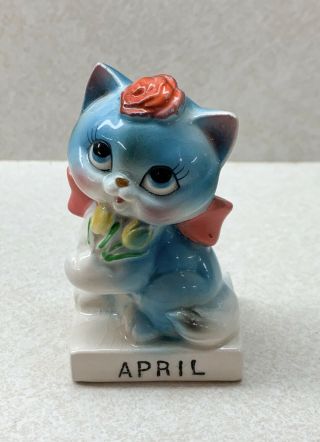 Vintage Norcrest Kitty Cat April Birthday Month Calendar Figurine