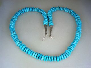Vintage Santo Domingo Navajo 135 Blue Gem Turquoise Tab Nugget Necklace