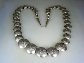 Vintage Navajo Stamped Sterling Silver Disc Saucer Bead Necklace