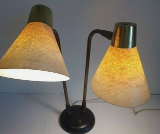 Vintage Mid Century Double Adjustable Desk Lamp Fiberglass Shades Mcm Read.