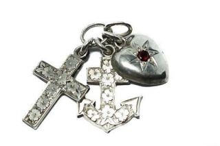 Antique English Victorian Sterling Silver Faith Hope & Charity Charms