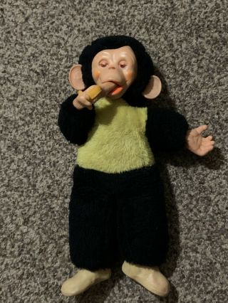Vintage 1950s Monkey Rubber Face Bijou Toys Zip Zippy Chimp Stuffed With Banana