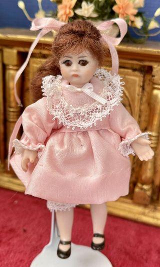 Miniature Dollhouse Artisan Little Porcelain Girl Doll Hand Sculpted Glass Eyes