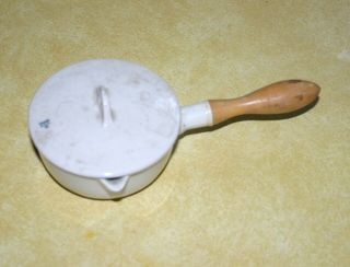 Vtg Coorstek Porcelain Chafing Dish Ceramic Chemistry Bowl Wood Handle Coors Usa