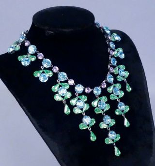 Vintage 1960s/70s Blue Green Austrian Crystal Necklace Earrings Suite