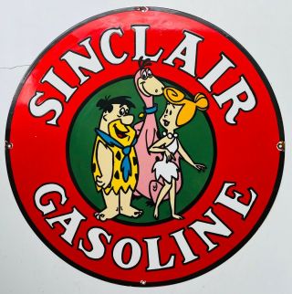 Vintage Porcelain Sinclair Gasoline Motor Oil Enamel Sign Board 30 Inches Round