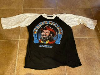 Vtg Willie Nelson Concert T - Shirt 3/4 Sleeve Baseball Jersey Rare Country Music