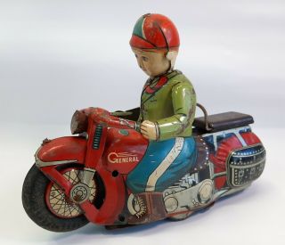 Vintage 1950s Modern Toys Masudaya Japan Tin Friction General Motorcycle Toy
