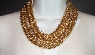 Anne Klein Vintage Massive Chunky Gold Plated Layered Chain Necklace Toggleclasp