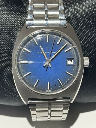 Eterna Matic Vintage Swiss Automatic Watch Ref 125t Blue Precious Dial