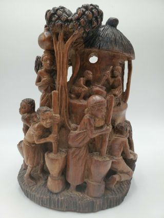 Vintage Hand Carved Wood Statue Tribal Folk Art Sculpture African Tree Of Life