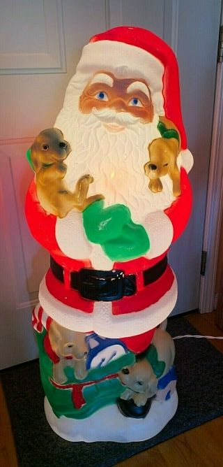 Vintage Christmas Blow Mold Santa Clause With Puppies Yard Decoration 42 " Vgc