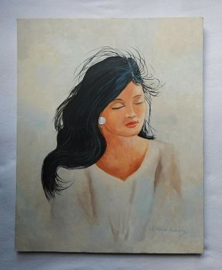 Vintage Oil Painting Portrait Spanish Woman O/c Art Signed Not Framed