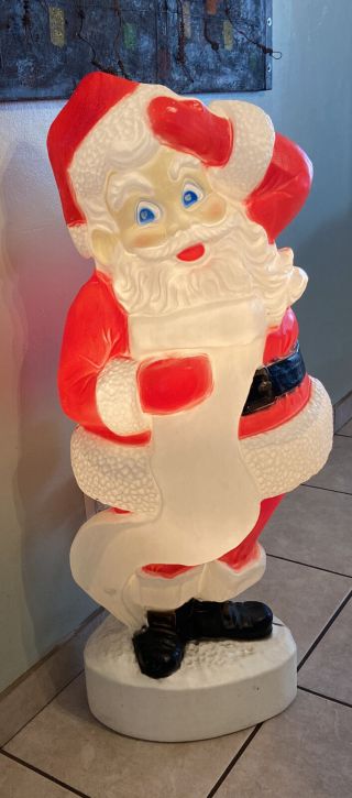 Vintage 44 " Christmas Santa Claus Blow Mold Lighted With List Yard Decorations