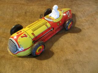 Vintage Old 1950s Marx Toys Tin Wind Up Motor 27 Indy Style Race Car Toy 11.  75 "