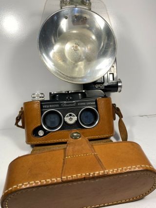 Vtg Sawyer Viewmaster Personal/stereo Camera And Flash Attachment & Leather Case