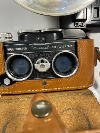 VTG SAWYER VIEWMASTER Personal/Stereo Camera and Flash Attachment & Leather case 2