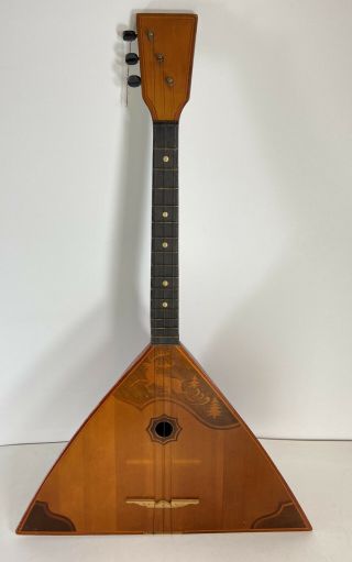 Vintage Balalaika Russian 3 String Instrument Folk Art Moose Forest Design As - Is