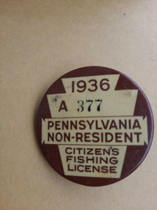 Pennsylvania 1936 Non - Resident Fishing License Pin