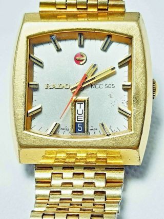 Vtg Rado Ncc 505 Ref 11943 Day Date Automatic Gold Plated Swiss Made Men 
