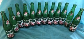 12 Vintage Mountain Dew Hillbilly Pop Soda Bottles Green 10 Oz