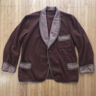 Vtg 1930s 30s Two Tone Brown Wool Smoking Jacket Large