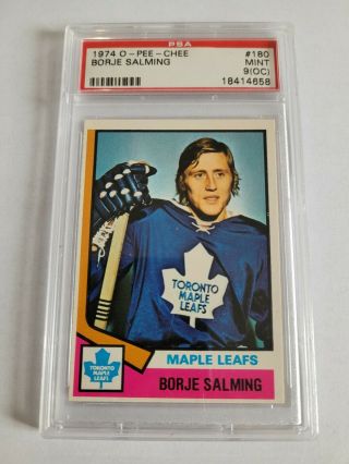 1974 - 75 O - Pee - Chee Borje Salming Rookie Card 180 Psa 9 (oc) Vintage Hockey