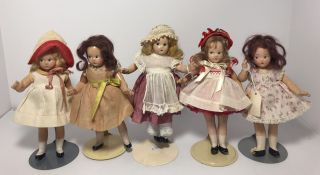 Five (5) Vintage Madame Alexander Tiny Betty 7 " Composition Dolls Antique