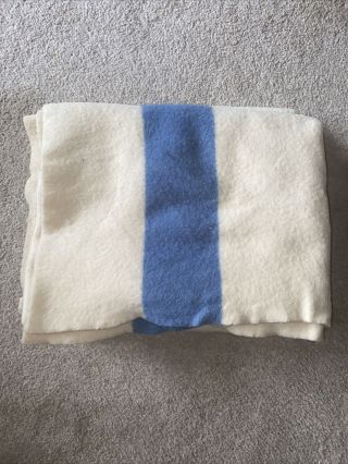 Vintage Hudson Bay 100 Wool 4 - Point England Blanket White/blue 72”x 34”