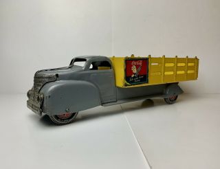 Large Vintage Gray & Yellow Marx Coca Cola Pressed Steel Toy Truck