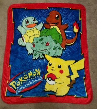 Vintage Pokemon Nintendo Pikachu Charmander Throw Blanket Soft Large 60” X 50”