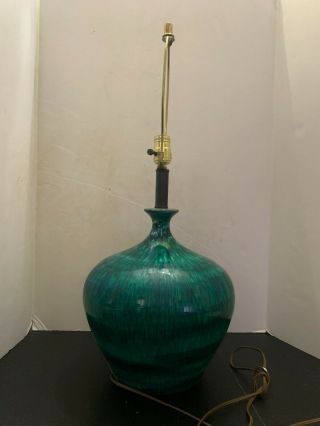 Vintage Mid Century Modern Blue And Green Art Glazed Ceramic Table Lamp