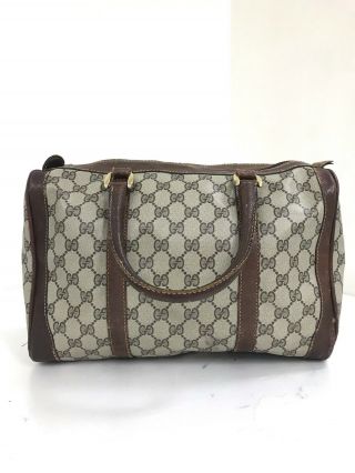 Authentic Vintage Gucci Gg Monogram Brown Pvc Leather Boston Speedy Hand Bag