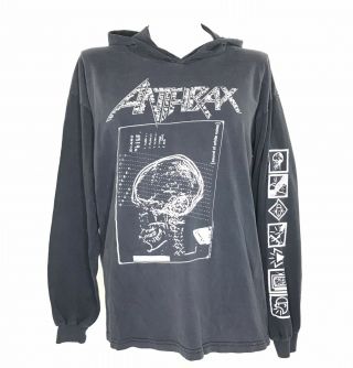 Anthrax Sound Of White Noise Hoodie T Shirt Faded Black Vintage 90 