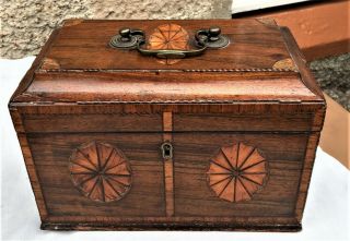 Antique Marquetry Inlaid Tea Caddy 9ins X 7ins X 5ins