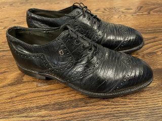 Vintage Footjoy Classics Lizard Mens 9.  5 Exotic Black Golf Shoes