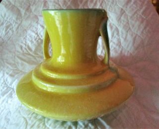 Vintage Roseville Pottery Orian Handled Vase 737 Rare Yellow And Green Color