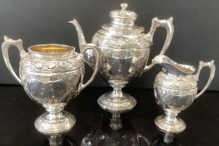 Victorian Silver Plated Teaset,  Teapot,  Sugar Bowl & Milk Jug