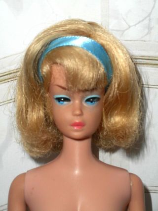 Vintage Barbie Blonde American Girl Barbie Sidepart Wig With Blue Ribbon