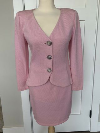 St.  John By Marie Gray Evening Pink Suit Jacket Skirt Vintage 90s Size 6
