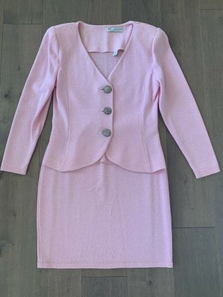 St.  John By Marie Gray Evening Pink Suit Jacket Skirt Vintage 90s Size 6 3