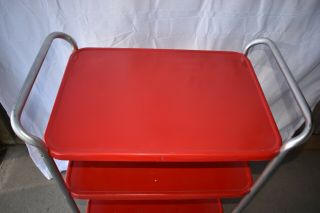 Vintage 3 - Tier Cosco Metal Red Chrome Kitchen Rolling Cart Retro Home Decor 2
