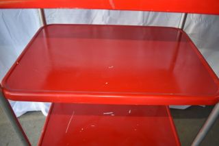 Vintage 3 - Tier Cosco Metal Red Chrome Kitchen Rolling Cart Retro Home Decor 3