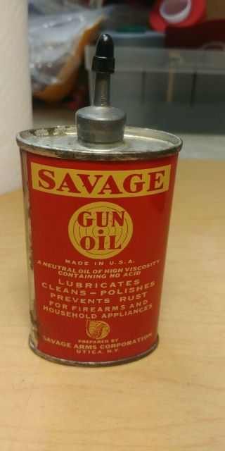 Vintage Advertising Savage Gun Lead Top Oiler Gun Oil Auto Tin Can